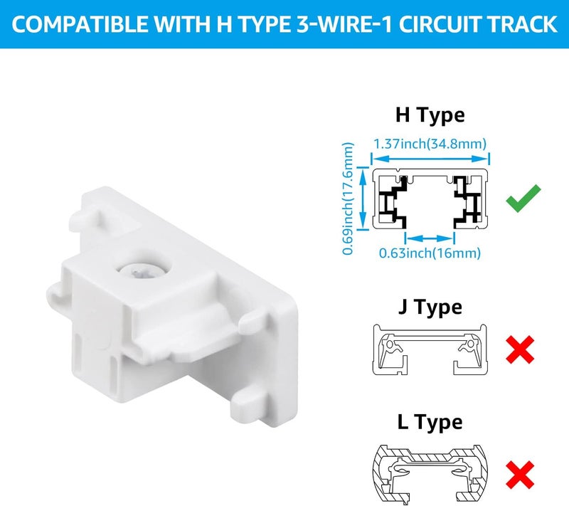 LEONLITE 10-Pack H Track End Cap, H Type Single Circuit 3-Wire Track Lighting End Stop, UL Listed, Flame Retardant Material, for H Track System, White - Image 4